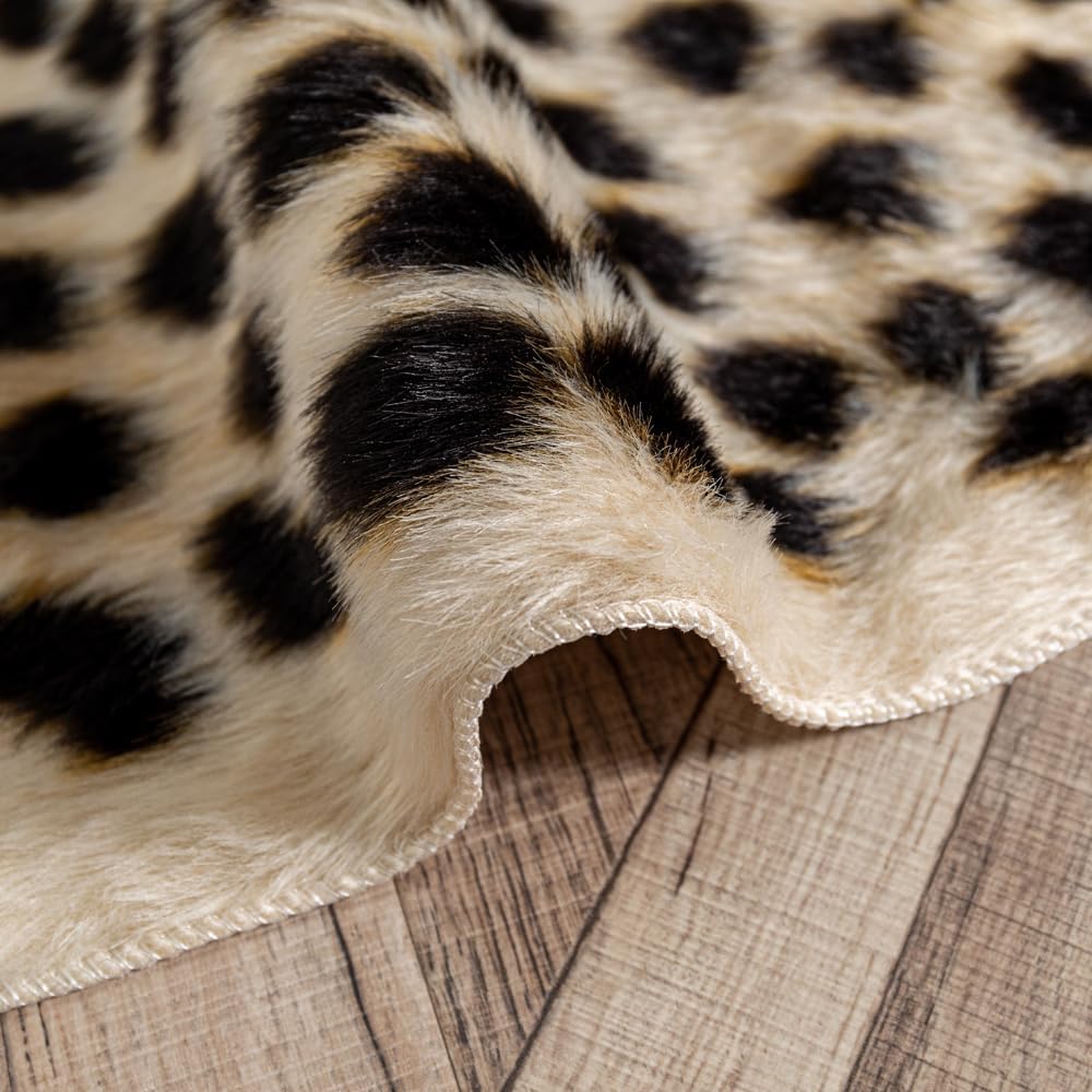 Leopard Area Rug Animals Printed Hide Mats Faux Fur Cowhide Skin Carpet for Home Office, Living Room, Bedroom, 5.2ft x 6.5ft (160 x 200cm)