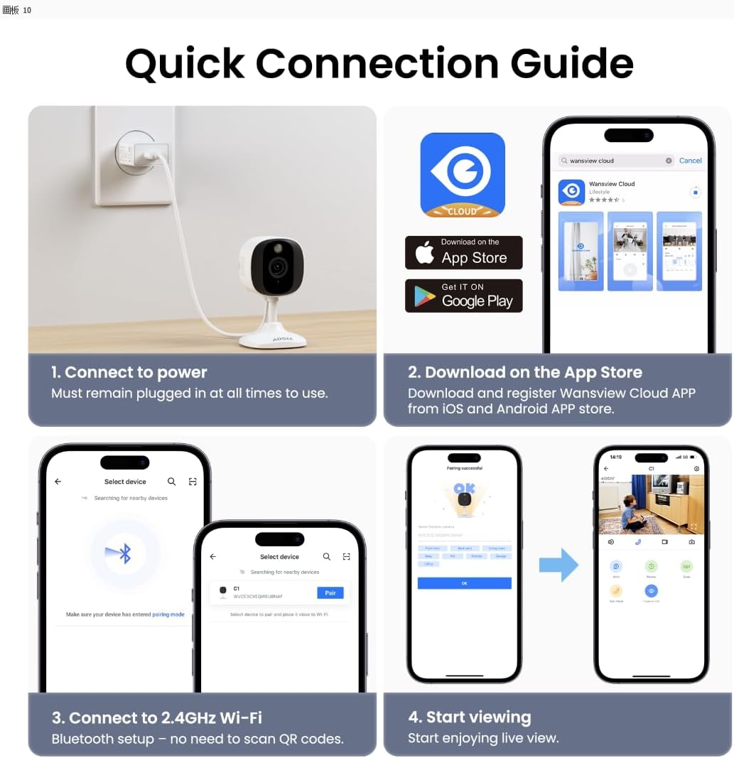 AOQEE C1 2K Security Camera 2-Pack, Indoor & Outdoor Wi-Fi Cameras, 3MP Color Night Vision, Two-Way Audio, Motion Detection, IP65 Waterproof, Works with Alexa & Google Home