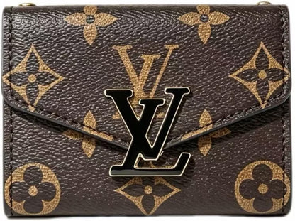 HyperionFlo Essentials Compact Faux Leather Card Holder with Metal Decorative Clasp, Slim Envelope-Style Wallet, Brown