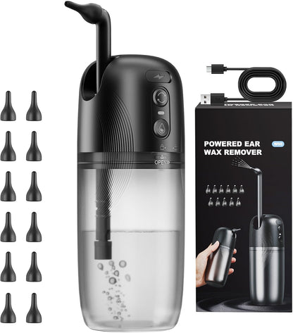 HyperionFlo Essentials Electric Ear Wax Removal Kit, Water-Powered Ear Cleaner with 3 Pressure Modes, 12 Silicone Tips, IPX7 Waterproof, USB Rechargeable