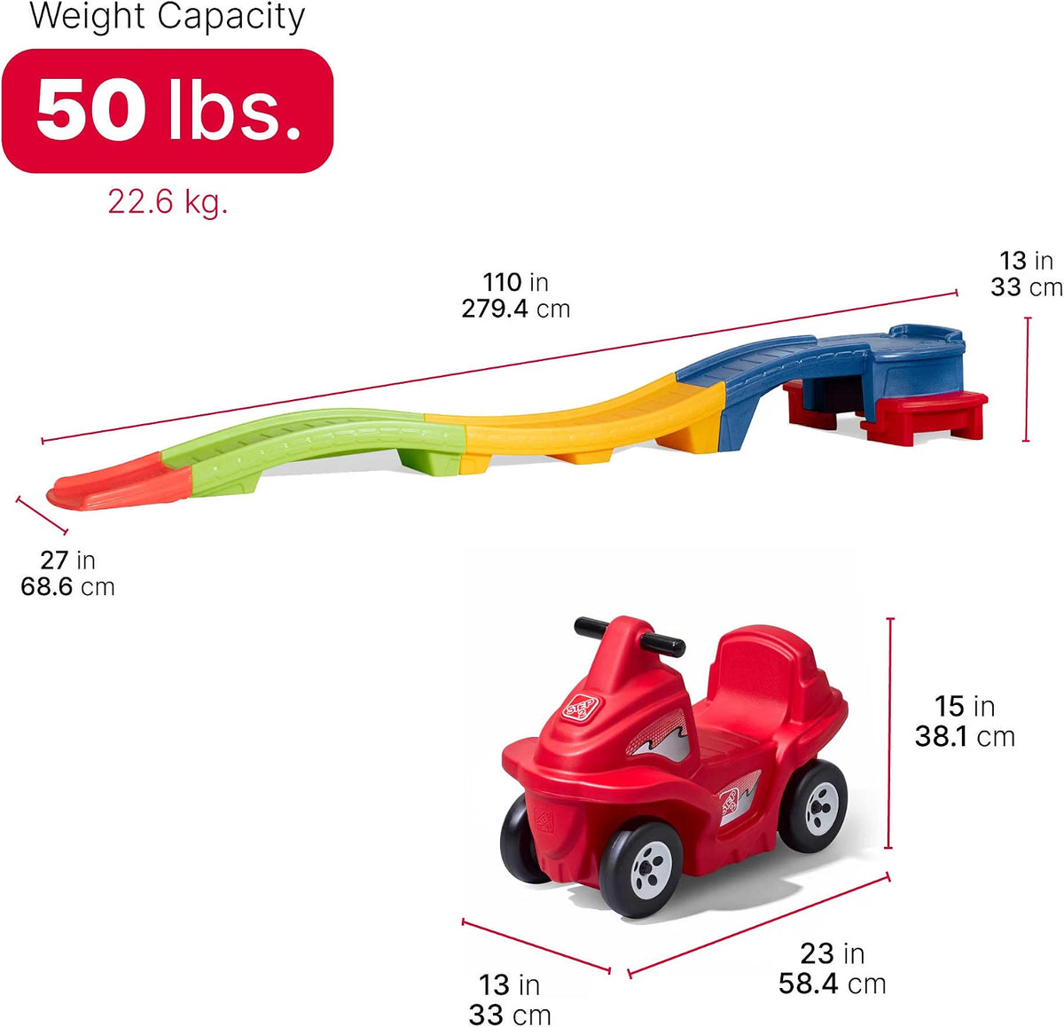 Step2 Up & Down Roller Coaster Kids Ride-On Toy, 9-Foot Track with ATV-Style Car, Indoor & Outdoor Toddler Playset, 50 lb. Weight Capacity, Multicolor