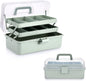 BTSKY 3-Layer Plastic Dividing Storage Box, Craft Organizer and Storage Case with Adjustable Compartments, Haze Green