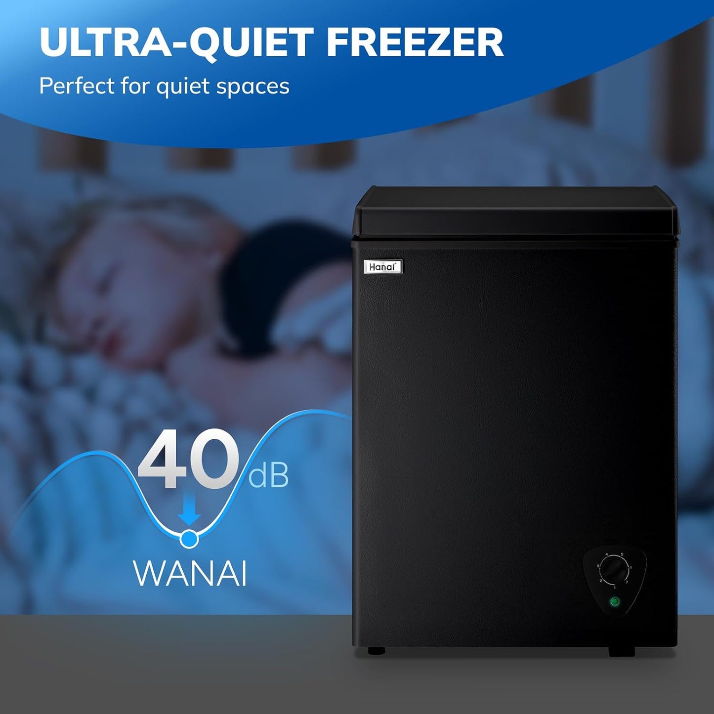 WANAI Deep Chest Freezer 3.5 Cu Ft With Storage Baskets Black for Office