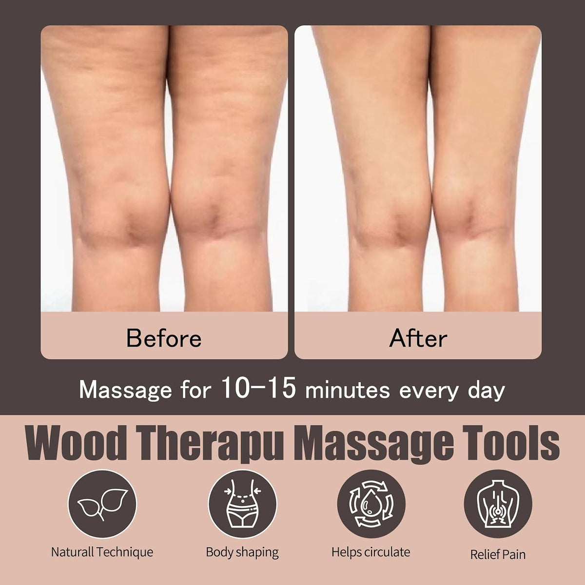 PYSEAN 7-Piece Wooden Massage Tool Kit, Manual Body Massager Set with Natural Wood Tools for Back, Legs, Arms & Shoulders