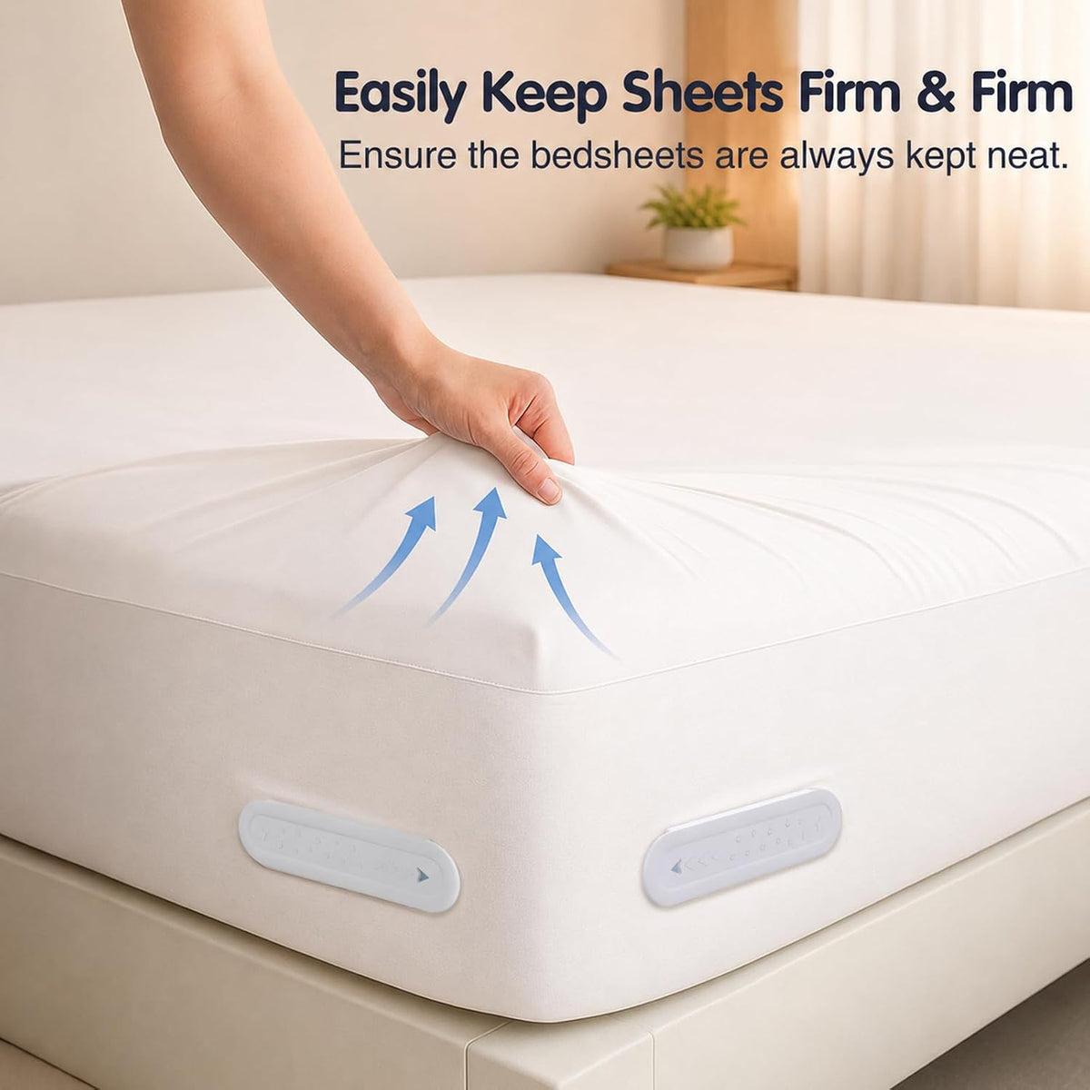 Upgrade Bed Sheet Holders for Corners, Lock Sheet Holders, 4Pcs Fitted Sheet Holders Keep Sheets Firm & Tight,Durable Heavy Duty Bed Sheet Clips, Sheet Locks, Fit All Mattress Easy Install