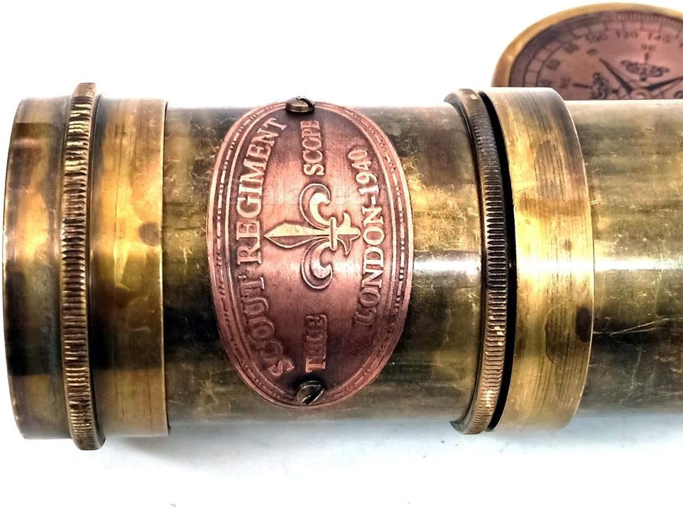 ALADEAN Scout Regiment Brass Telescope 19", London 1940 Antique Replica Spyglass, 20x Magnification DF Lens, Handheld Vintage Brass Telescope with Leather Case