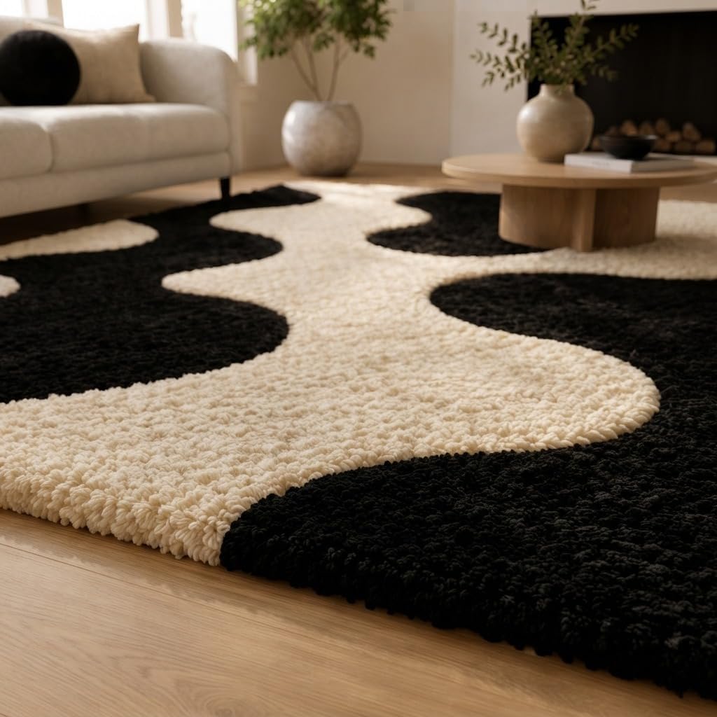 Hand-Tufted Wool Area Rug - Teal & WhiteBox Designed Abstract Pattern Carpet for Bedroom, Living Room, Dining Room, Hallway & Entryway Décor 12'x15'