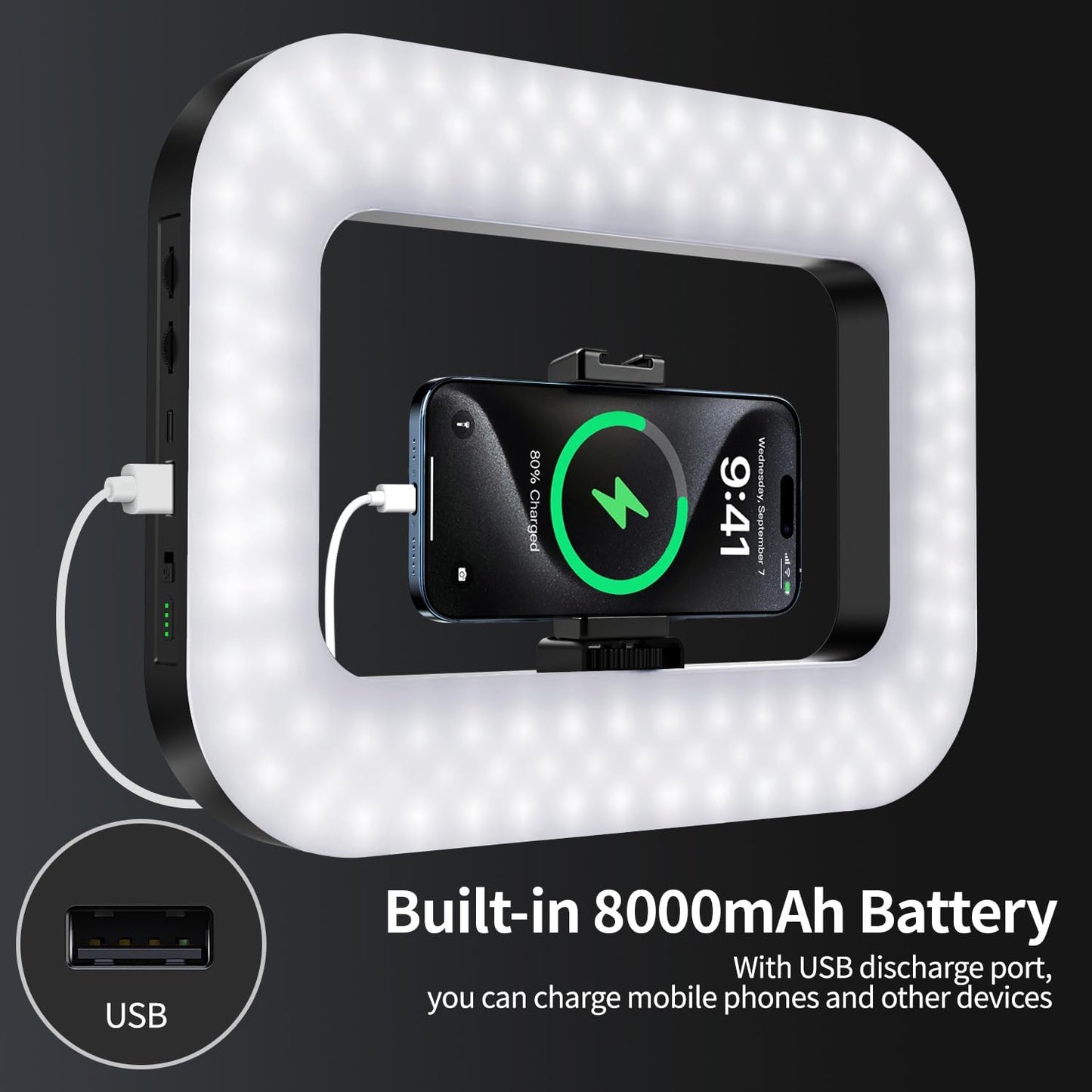 yAyusi Cell Phone Light for Video Recording, Handheld Phone Stabilizer with Light, 8000mAh LED Selfie Phones Ring Light with Phones Holder, Smartphone Video Rig for Camera, Action Camera, Vlog, TikTok
