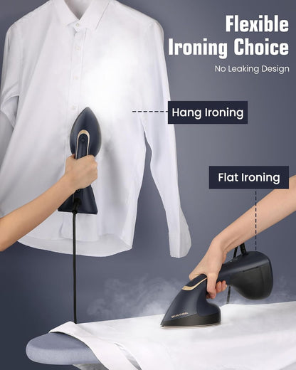 BEAUTURAL 2-in-1 Handheld Steamer & Iron for Clothes – 1200W Burst Steam Wrinkle Remover, Navy