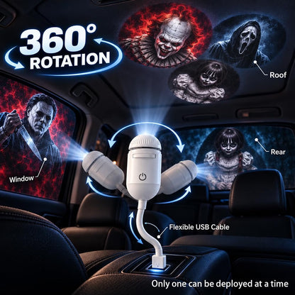 HyperionFlo Essentials Halloween Window Projector for Car, 360° Rotating USB-Powered Horror Projector with Interchangeable Slides, Set-B