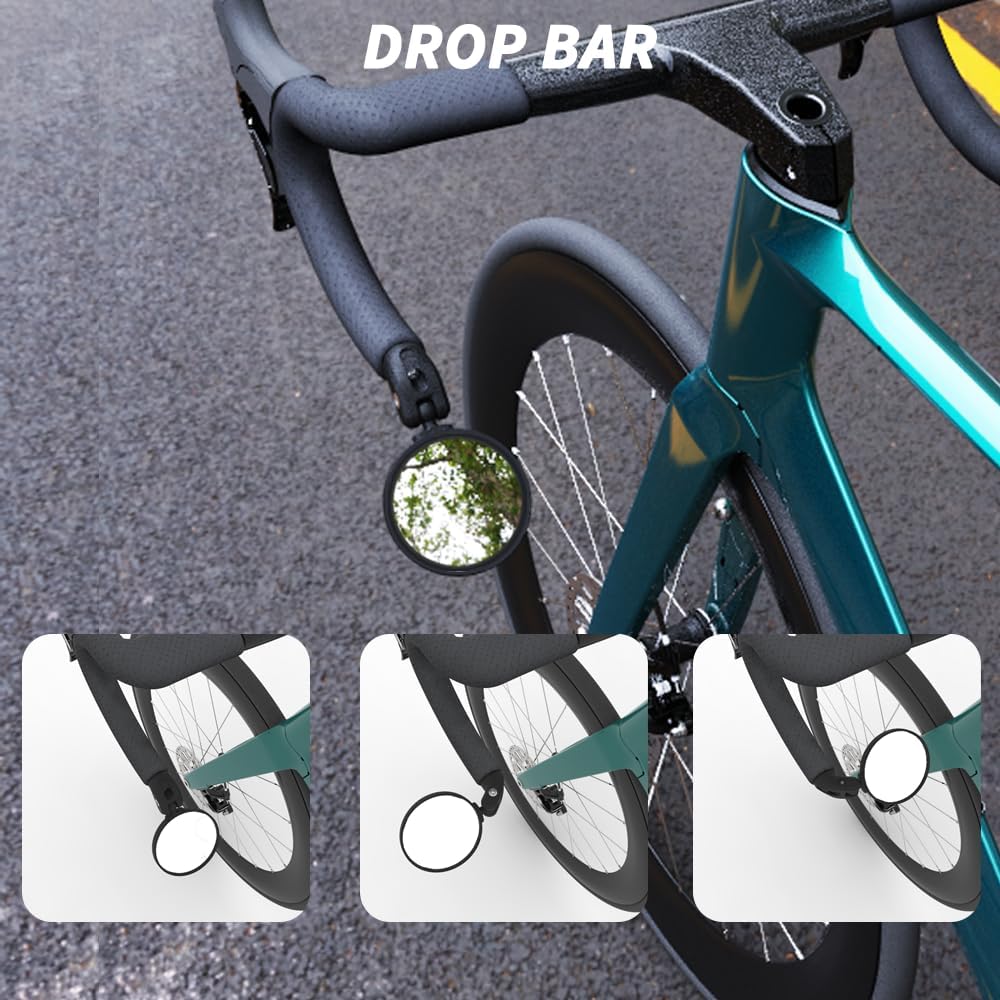 BriskMore Bike Bar End Mirrors, 2-Pack 3-Inch HD Convex Glass Bicycle Rearview Mirrors, 360° Rotatable & 180° Adjustable, Shatter-Resistant Mirrors for Flat & Drop Handlebars