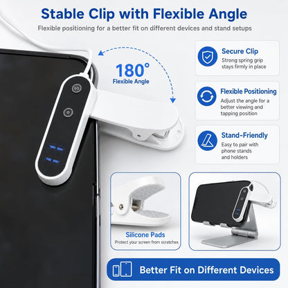Clicker Automático con Cable 2 Unidades para iPhone iPad Android, Pulsador de Pantalla Silencioso USB con Cable, 2 unidades, pulsación silenciosa, pantalla digital de velocidad, clip ajustable, para teléfonos y tabletas