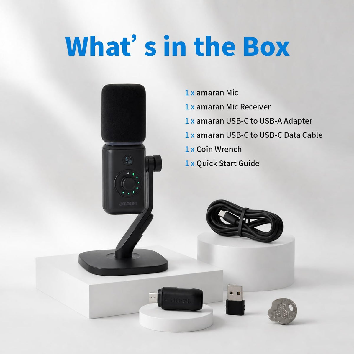 Amaran Mic Desktop Stand Kit Wireless Microphone,AI Noise Reduction, USB-C NPU+DSP Dual-Chip AI Denoising, Studio Sound, Built-in Sound Card, Plug & Play, One-Knob Control, App Control 50m Charcoal