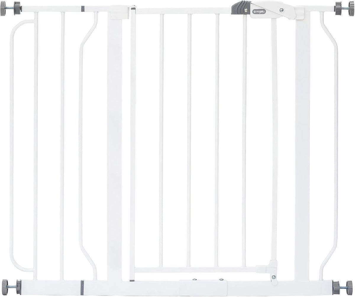 Regalo Easy Step Safety Gate, 29–38.5 Inch Extra Wide Baby Gate, 30-Inch Tall Pressure Mount Gate for Doorways & Bottom of Stairs, White