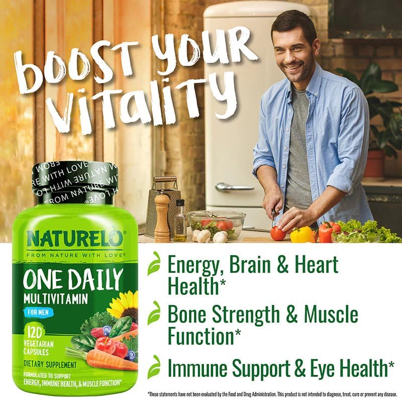 NATURELO Multivitamin for Men - One Daily, 120 Vegetarian Capsules Vitamins, minerals & organic whole foods, non-GMO