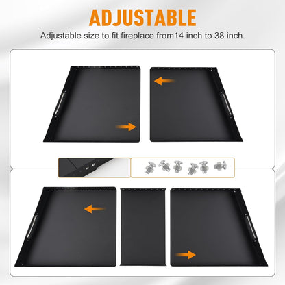 3 Piece Fireplace Tray Ash Pan,Fireplace Tray for Up to 38" Fireplace Grate Expandable Fireplace Ash Pan For Ash Collection,Removable For Easy Cleaning,Heavy-Duty,For Indoor Fireplaces,Outdoor Fire Pit