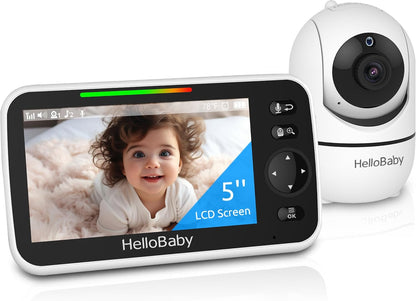 HelloBaby No WiFi Baby Monitor Camera and Audio HB6550, 5" Video Screen Trusted by 10M+ Families, 30H Battery, PTZ, Private No-WiFi, Night Vision, 1000ft, Easy Setup, 2-Way Talk, VOX, Travel Ready
