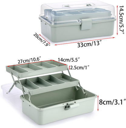 BTSKY 3-Layer Plastic Dividing Storage Box, Craft Organizer and Storage Case with Adjustable Compartments, Haze Green