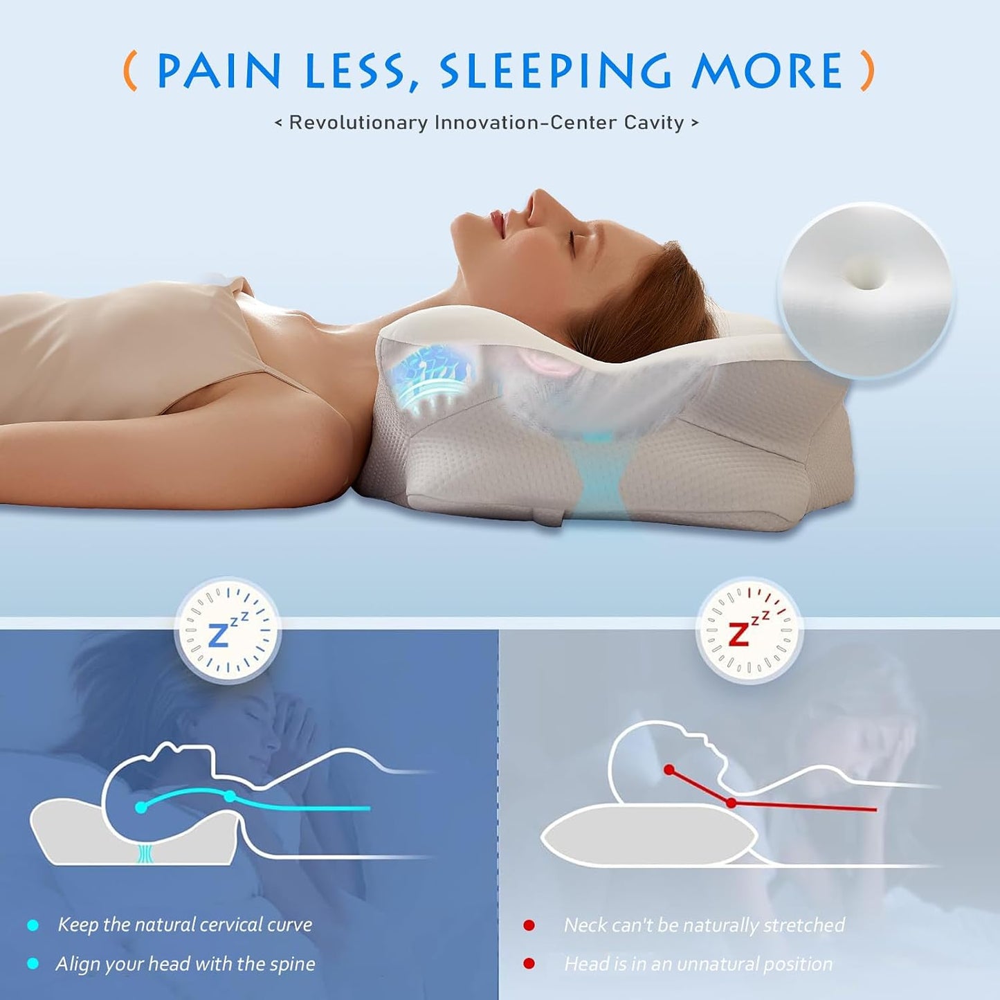 Cooling Gel Pillows for Neck and Shoulder,Cervical Pillow Cozy Sleeping Odorless Ergonomic Contour Memory Foam Pillows for Side Back Stomach Sleepers with Pillowcase (Grey)