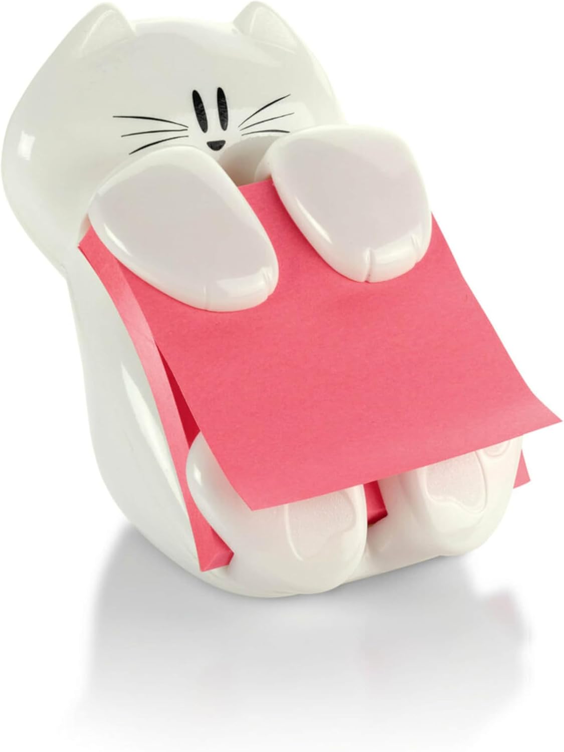 Post-it Note Dispenser, White Cat Design, Pop-Up Sticky Note Holder with 45-Sheet 3 x 3 Inch Note Pad