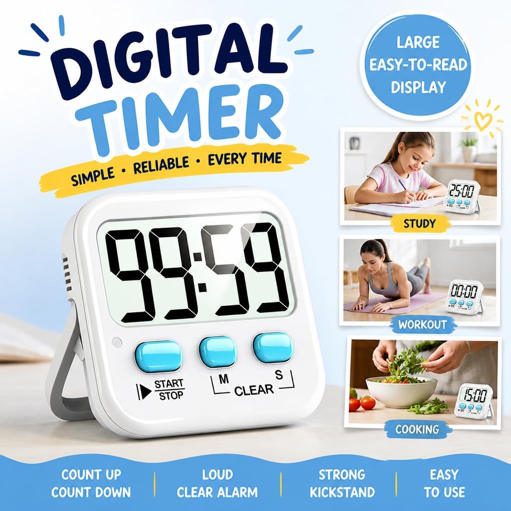 Antonki Digital Kitchen Timer 2-Pack with Alarm