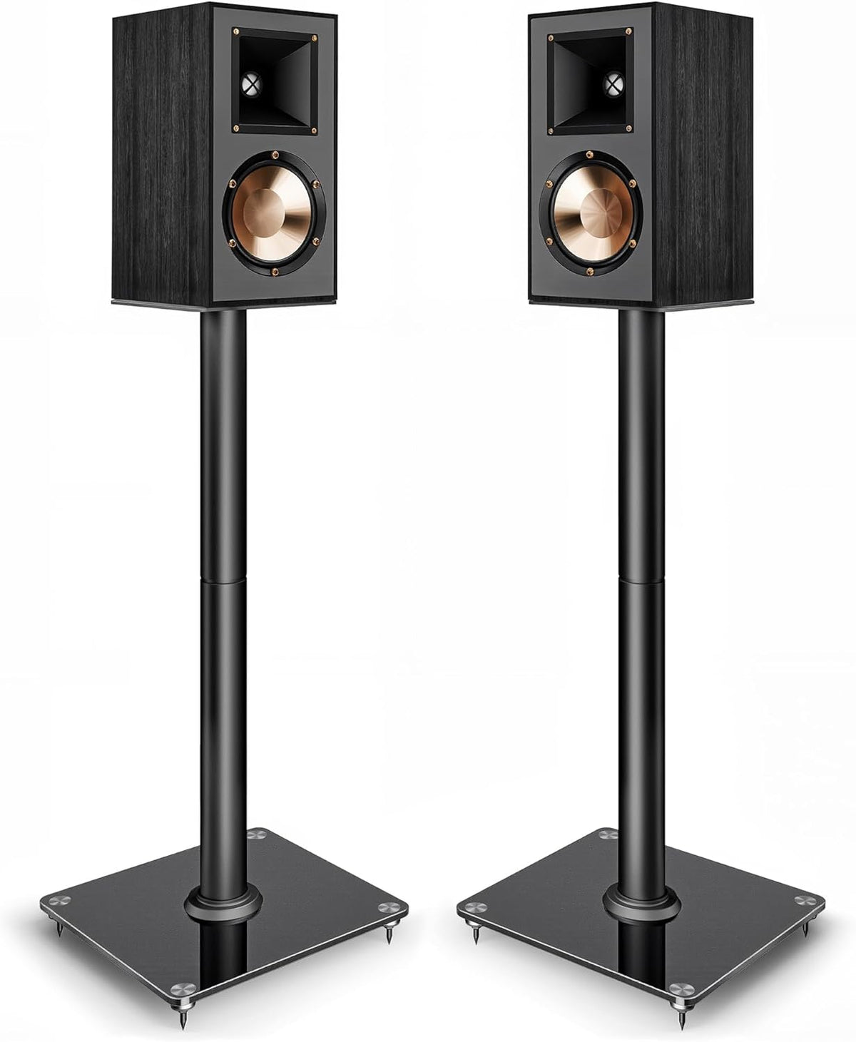 PEGZONE Speaker Stands Pair – 30" Fixed Height Tempered Glass Floor Stands, 55lbs Capacity (Black)