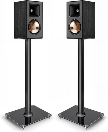 PEGZONE Speaker Stands Pair – 30" Fixed Height Tempered Glass Floor Stands, 55lbs Capacity (Black)