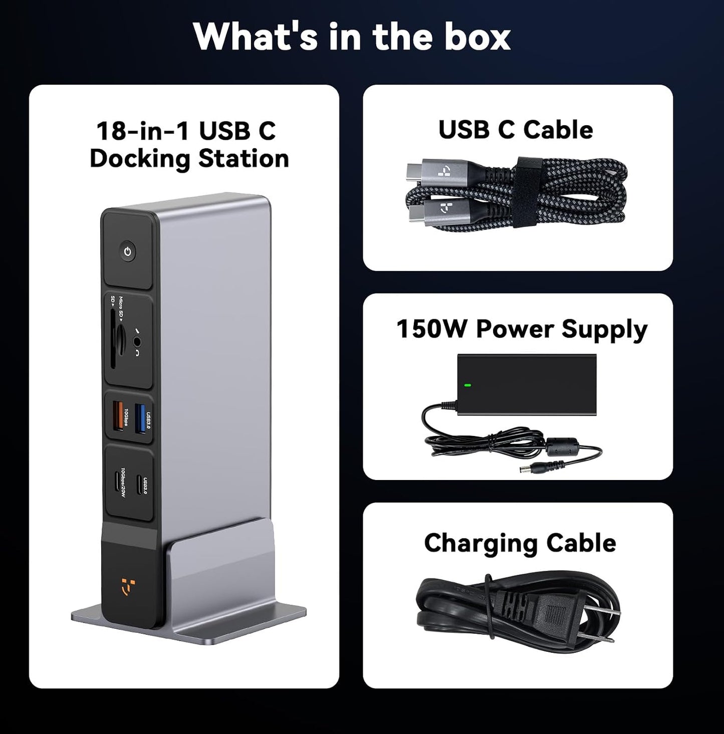 TobenONE Laptop Docking Station 3 Monitors, 8 USB Ports, 150W Adapter 100W PD and 20W Charging, 2.5G Ethernet, Triple 4K via 2 HDMI, DP, USB C, Single 4K@144, SD/TF 4.0 for Windows/Chrome OS