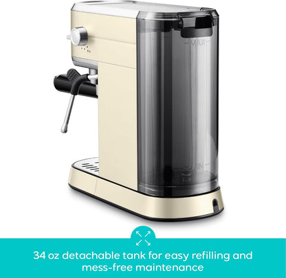 CASABREWS CM5418 Espresso Maker, Compact Espresso Machine with Milk Frother Stainless Steel, 20-Bar Pump, Built-in Pressure Gauge, Powerful Steam Wand for Cappuccino Latte for Home, 34oz Water Tank