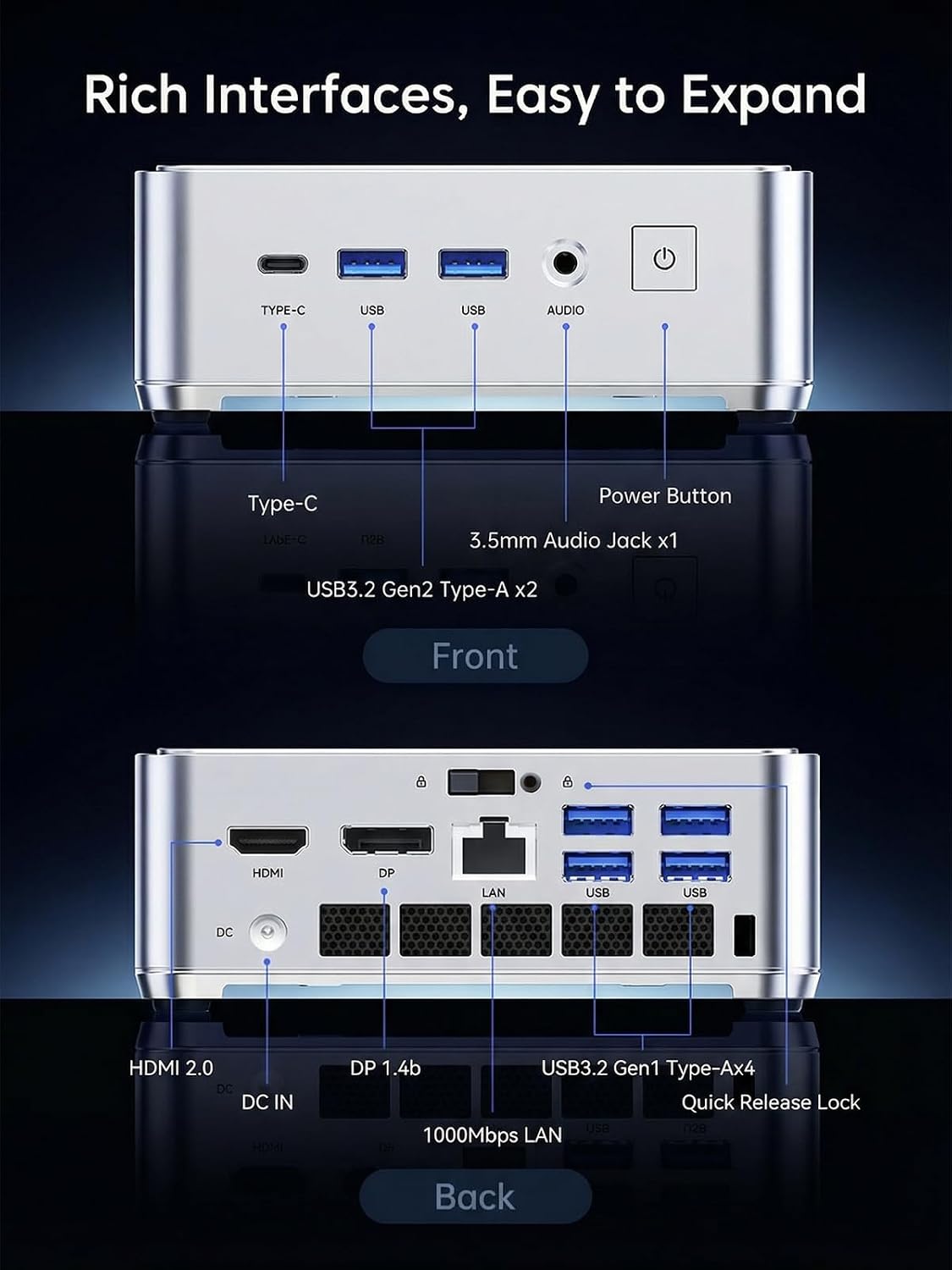 KAMRUI Hyper H2 Mini PC, Core i5-14500HX, 16GB RAM, 512GB SSD 14C/20T, Up to 4.9GHz, PCIe 4.0 SSD, Triple 4K display, HDMI, DP, USB-C, Ethernet, Office & Business