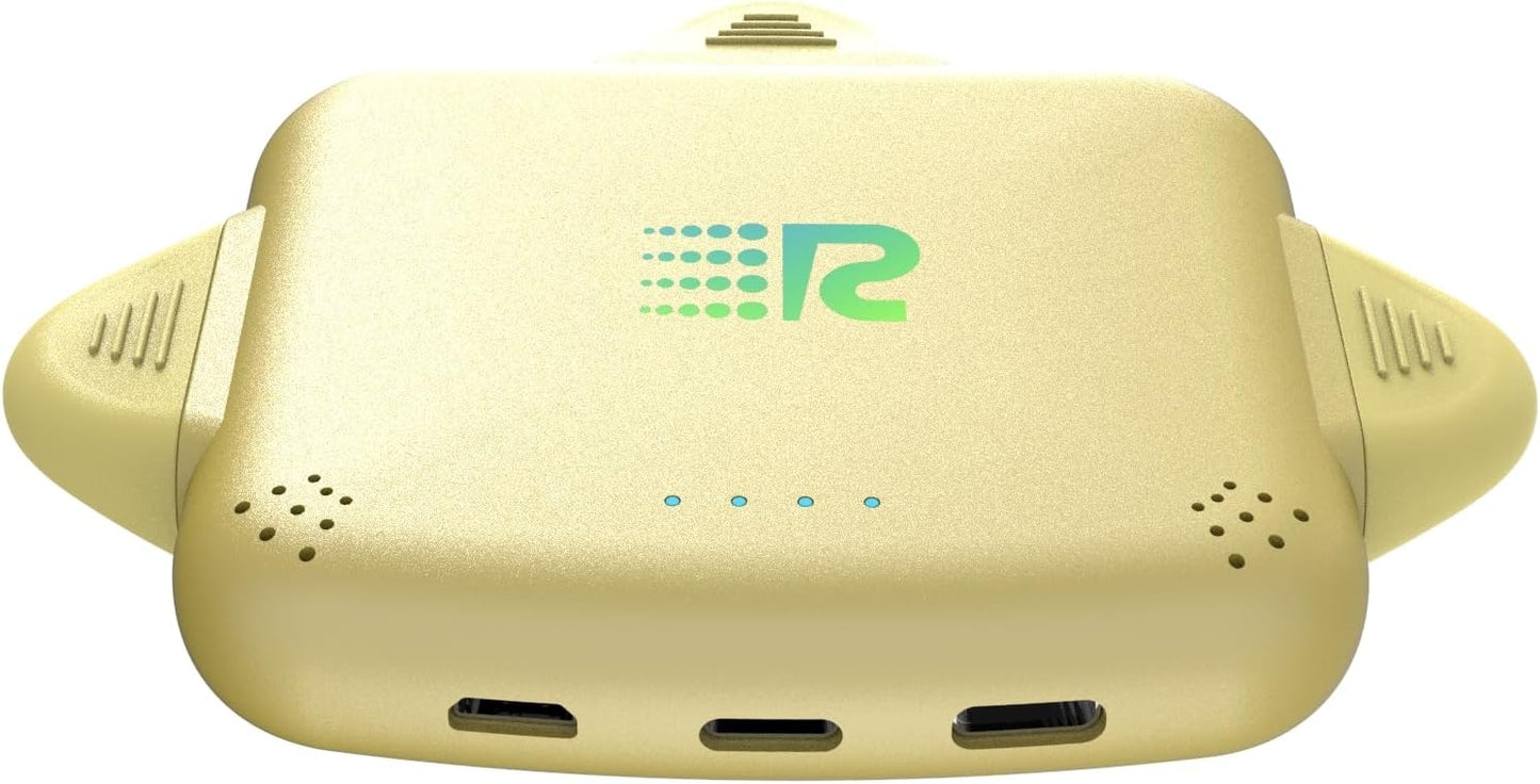 Rush Charge Universe Mini Power Bank Portable Charger Lightning USB-C Gold 3300mah, 2.4A, 3 in 1 Portable Charger Fast Charging Lightning, Type C, Micro-USB Pre-Charged Pass Through Charges 3 Devices