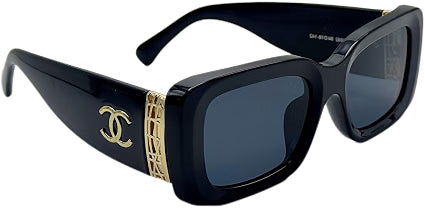 HyperionFlo Essentials Black Oversized Square Sunglasses with Gold Metal Accents, UV400 Dark Gray Tinted Lenses, Full Coverage