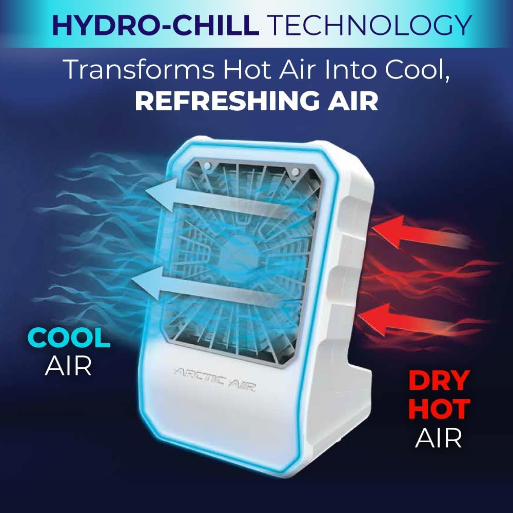 Arctic Air Outdoor Evaporative Cooler, Portable & Ultra-Quiet Air Cooler with 4 Fan Speeds, USB Rechargeable, 6-Hour Battery Life, Great for the Beach, Pool, Deck, Garden & More,White