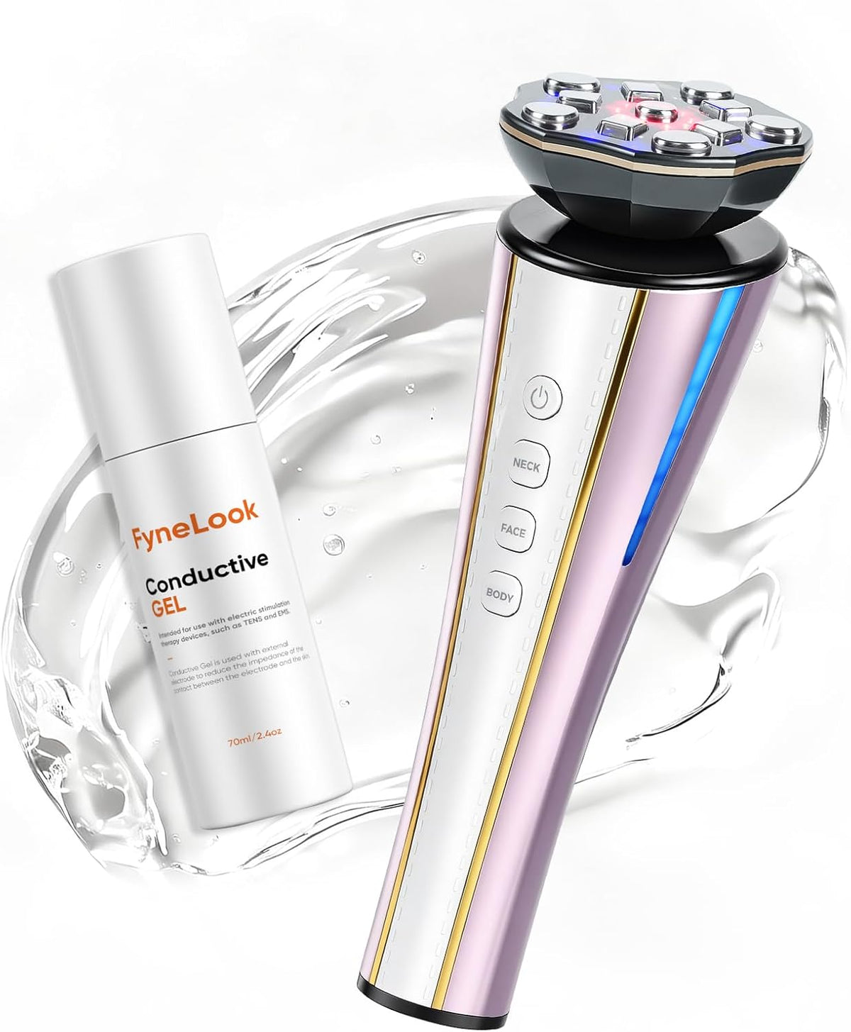 Microcurrent Facial Device 4-in-1 with Red/Blue Light FDA-Cleared 4 Light Therapy Modes & 3 Microcurrent Modes for Neck/Face/Body with 3 Levels & Lifting & Firming & Puffiness