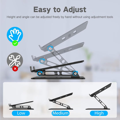 Gogoonike Adjustable Laptop Stand for Desk, Metal Laptop Riser Holder, Portable Foldable Desktop Book Stand, Ventilated Cooling Computer Notebook Stand for 10-15.6" Laptops & Tablets