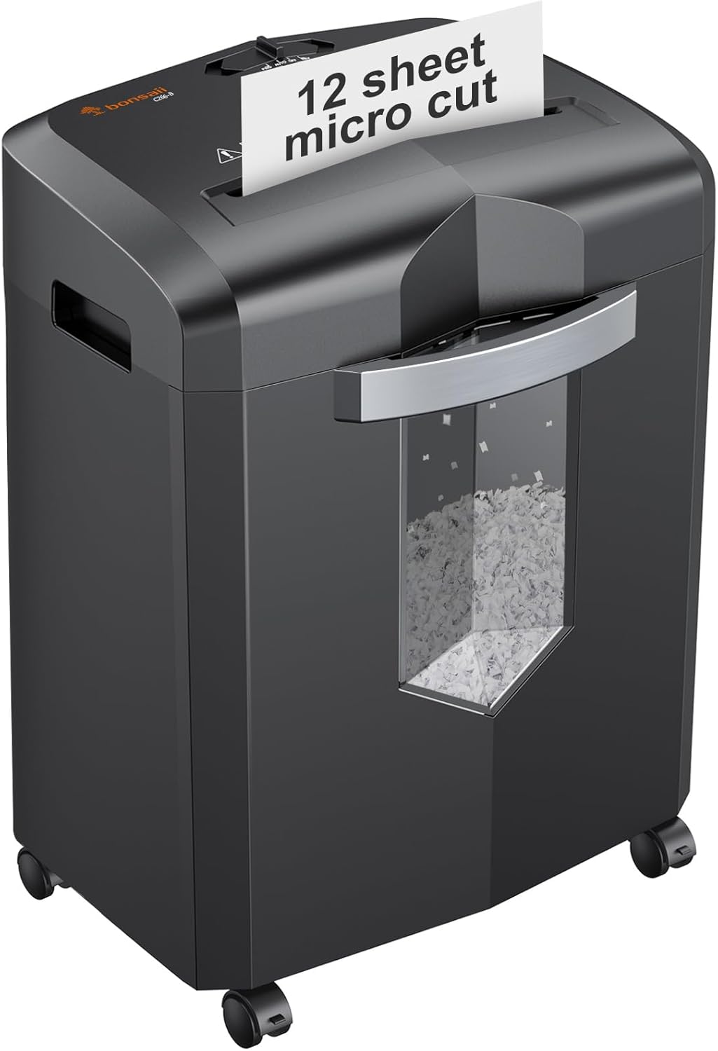 bonsaii 12-Sheet Micro Cut Paper Shredder | P-4 High Security, Jam-Proof Heavy Duty Shredder with 4.2-Gallon Pullout Bin & Casters for Home Office