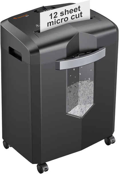 bonsaii 12-Sheet Micro Cut Paper Shredder | P-4 High Security, Jam-Proof Heavy Duty Shredder with 4.2-Gallon Pullout Bin & Casters for Home Office