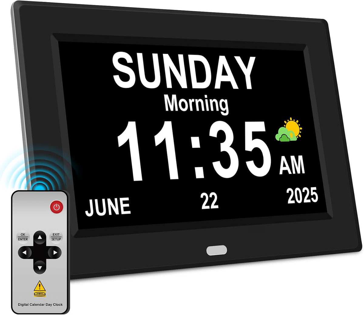 HyperionFlo Essentials 10-Inch Digital Clock for Seniors, Large Display Calendar Clock with Day & Date, 12 Alarms, Medication Reminders, Auto Dimming & Remote Control, Black