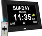 HyperionFlo Essentials 10-Inch Digital Clock for Seniors, Large Display Calendar Clock with Day & Date, 12 Alarms, Medication Reminders, Auto Dimming & Remote Control, Black