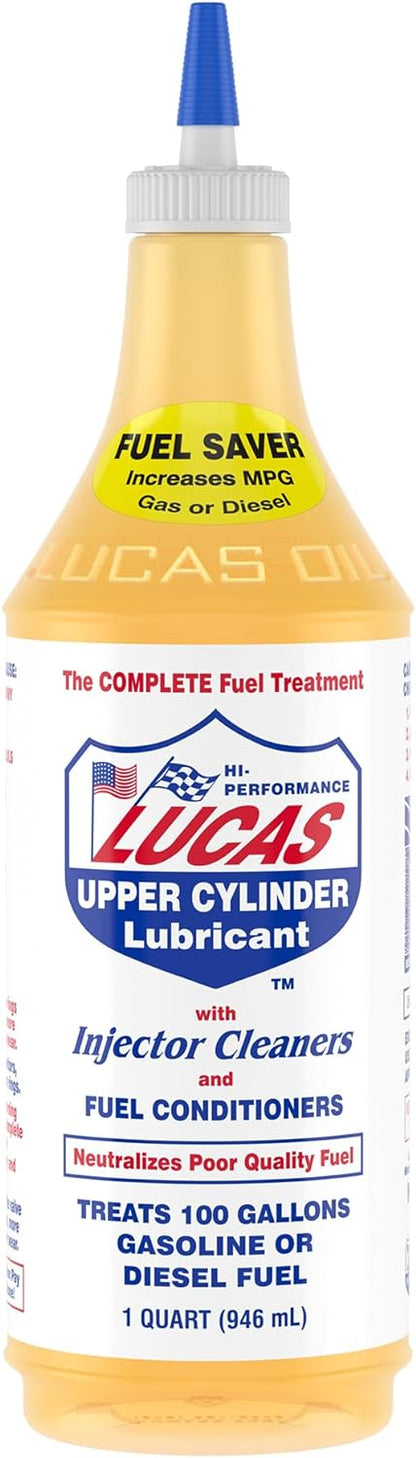 Lucas Oil 10003 Fuel Treatment, 32 oz Fuel System Cleaner & Lubricant for Gasoline and Diesel Engines, Fuel Injector & Carburetor Treatment