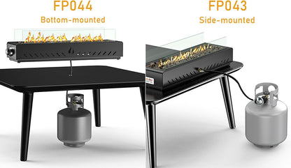 28" Gas Fire Pit Bottom-Mounted for Table with Umbrella Hole, FP044 Portable Smokeless Propane Fireplace with Lava Rock & Glass Shield for Outdoor Patio Backyard Camping RV Tailgating, 40000BTU