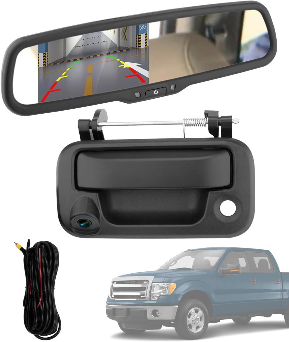 Backup Camera Handle w/Rear View Mirror Monitor, Fits 04-16 Ford F150 F250 Tailgate, Compatible with F350 F450 F550 Super Duty/Explorer, 4.3" Rear View, 170° Viewing Angle, Waterproof Reverse Camera