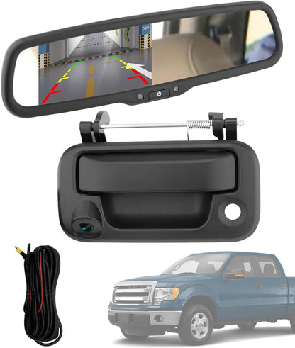 Backup Camera Handle w/Rear View Mirror Monitor, Fits 04-16 Ford F150 F250 Tailgate, Compatible with F350 F450 F550 Super Duty/Explorer, 4.3" Rear View, 170° Viewing Angle, Waterproof Reverse Camera