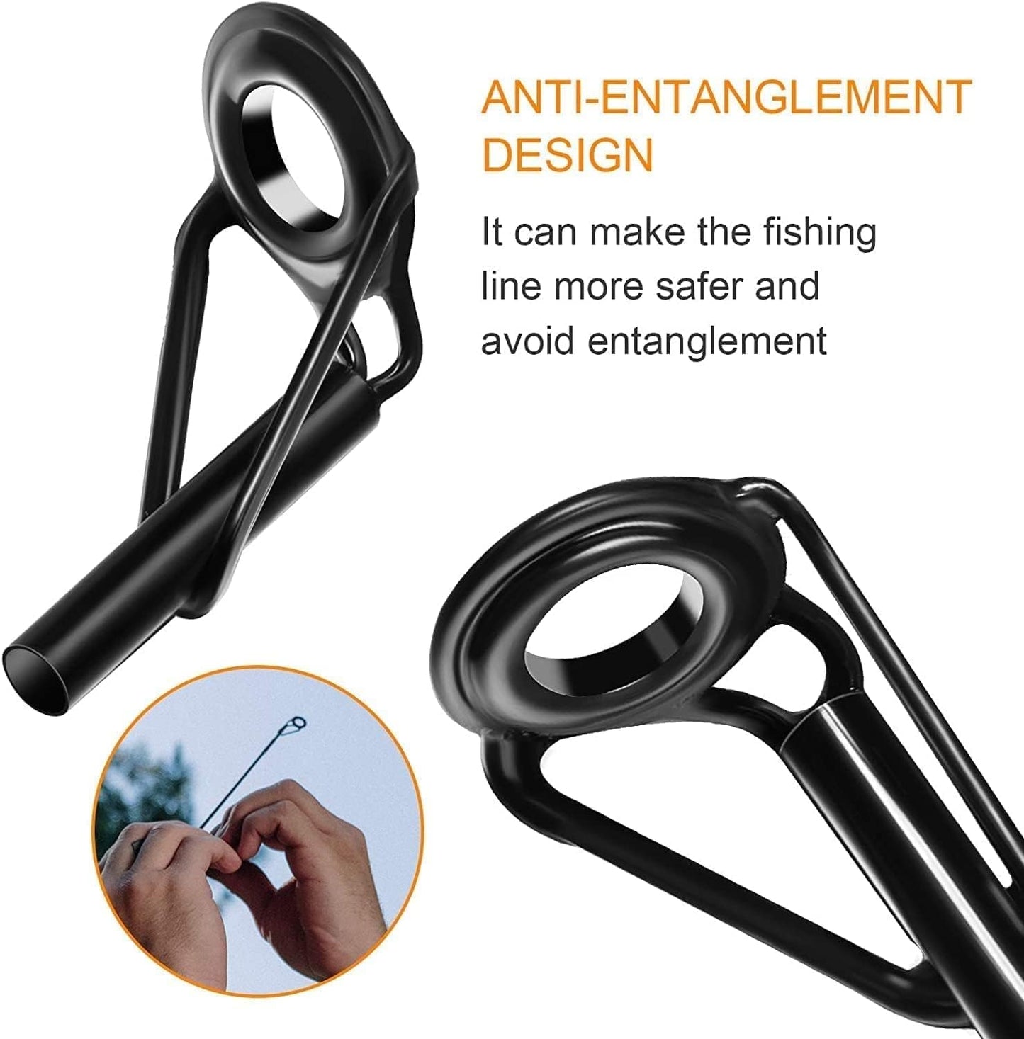 ZUIHUI 40 Pcs Fishing Rod Tip Repair Kit, Stainless Steel Ceramic Guide Rings, Replacement Rod Tip Eyelets in 8 Sizes, Black