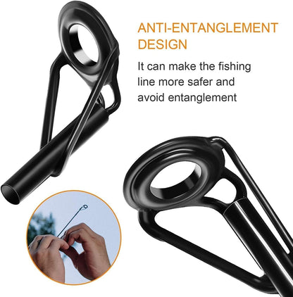 ZUIHUI 40 Pcs Fishing Rod Tip Repair Kit, Stainless Steel Ceramic Guide Rings, Replacement Rod Tip Eyelets in 8 Sizes, Black