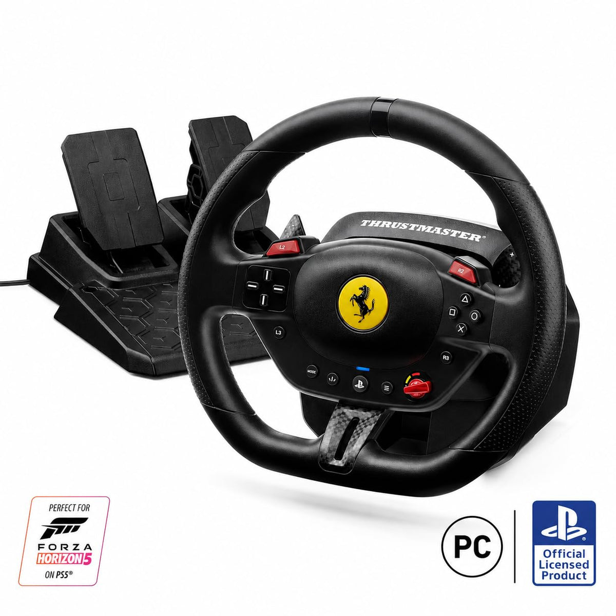 Thrustmaster T98 Ferrari 296 GTB - Racing Wheel and Pedal Set - PS5 & PC Beginner racing wheel, officially licensed by Ferrari, linear resistance, automatic return to centre, paddle shifters