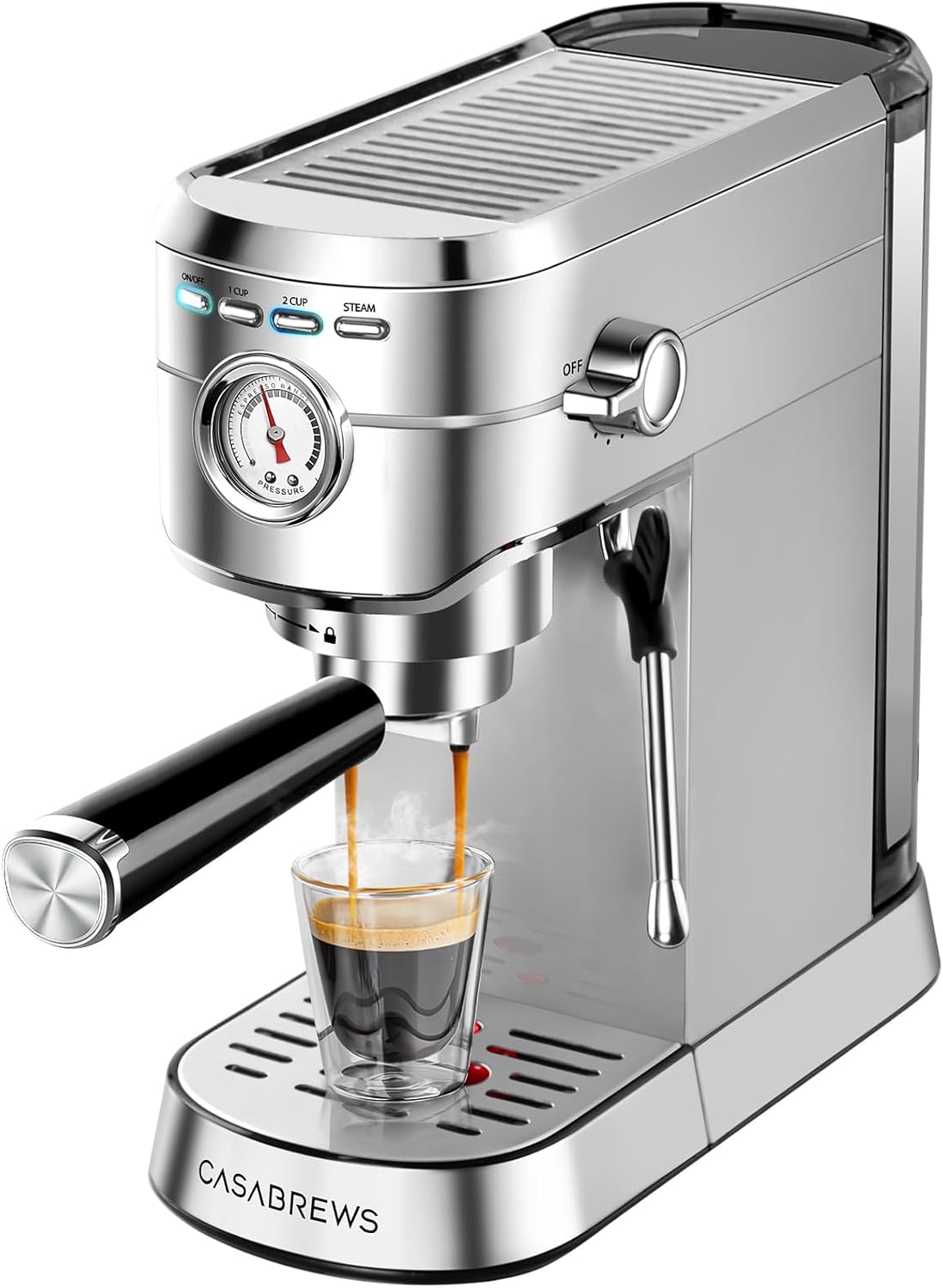 CASABREWS CM5418 Espresso Maker, Compact Espresso Machine with Milk Frother Stainless Steel, 20-Bar Pump, Built-in Pressure Gauge, Powerful Steam Wand for Cappuccino Latte for Home, 34oz Water Tank