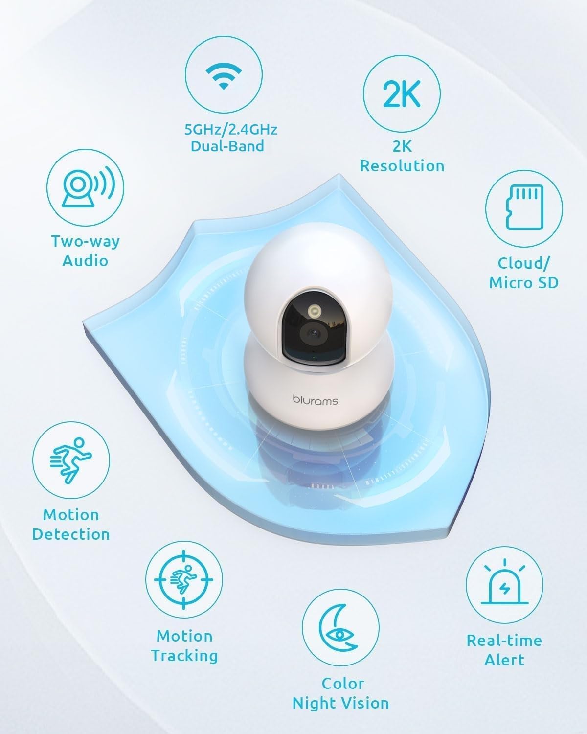 blurams A31 2K Indoor Security Camera 2-Pack, 360° PTZ Pet & Baby Monitor, AI Human & Motion Detection, Auto Tracking, Night Vision, Two-Way Audio, 2.4GHz Wi-Fi