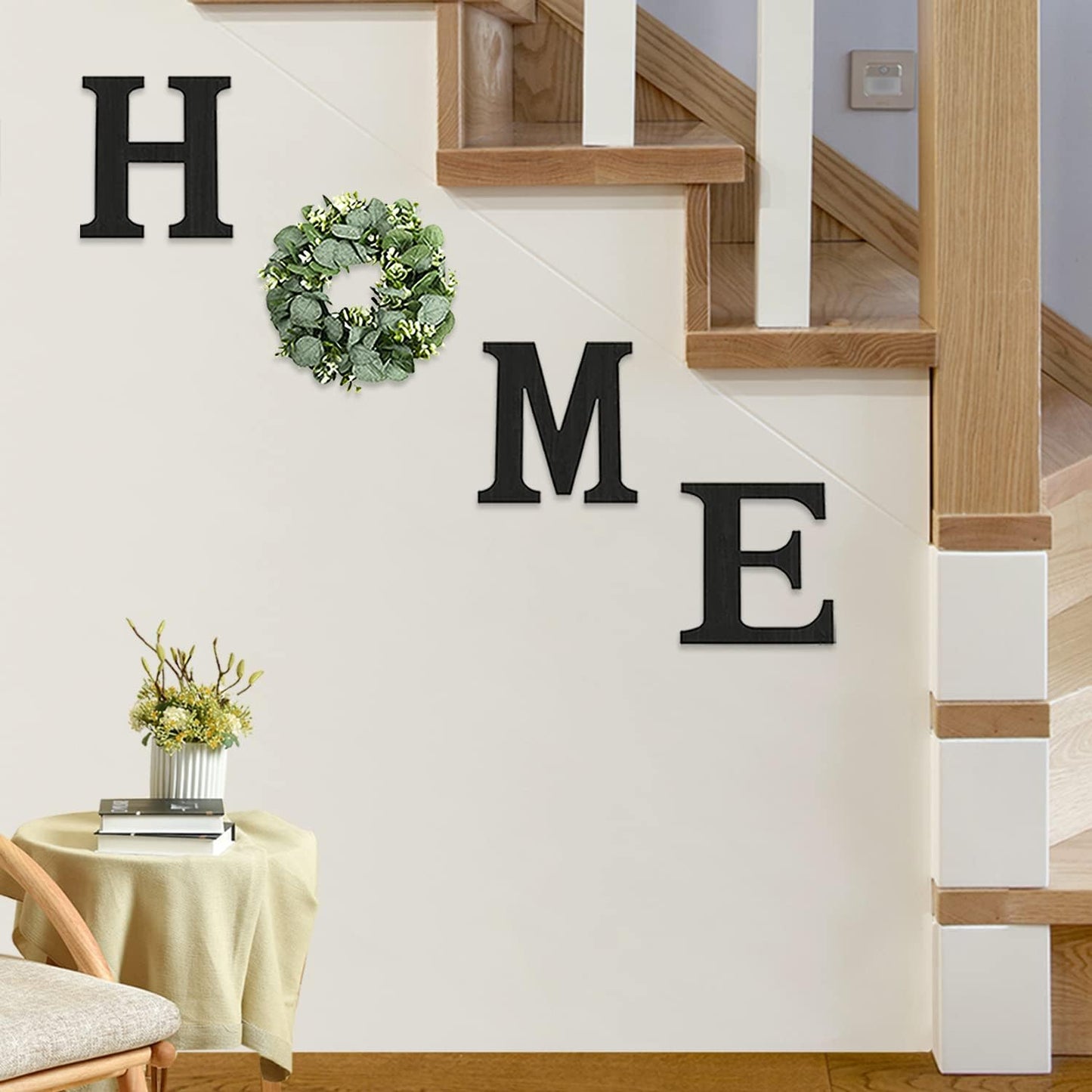 Wood Home Sign with Eucalyptus Wreath, Rustic Farmhouse Wall Decor