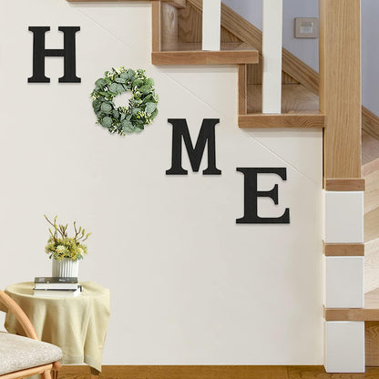 Wood Home Sign with Eucalyptus Wreath, Rustic Farmhouse Wall Decor